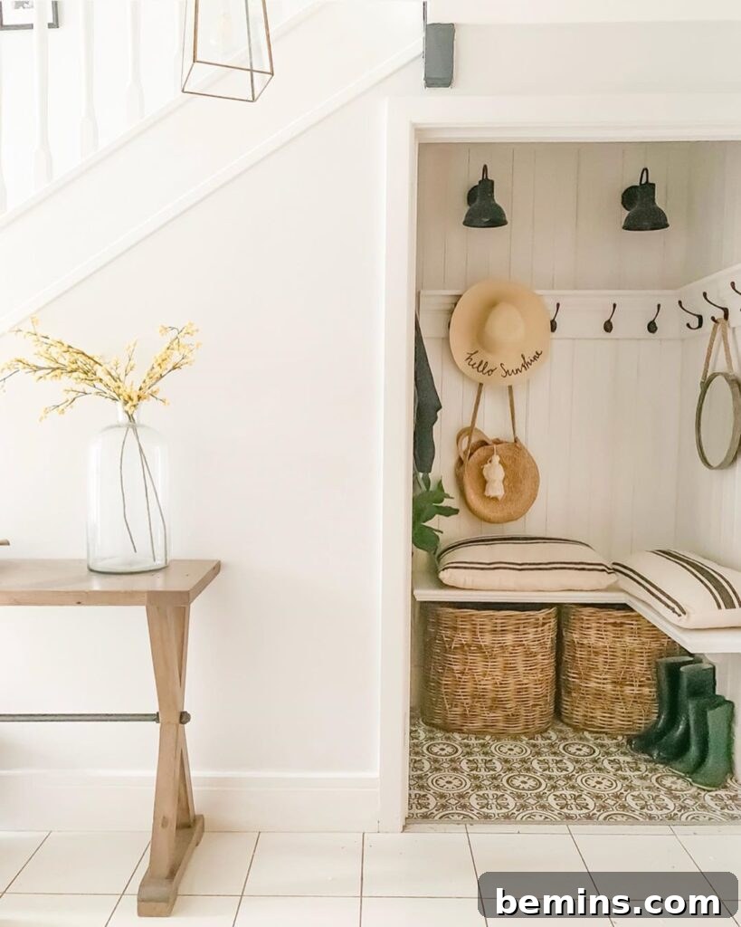 Mud room under stairs