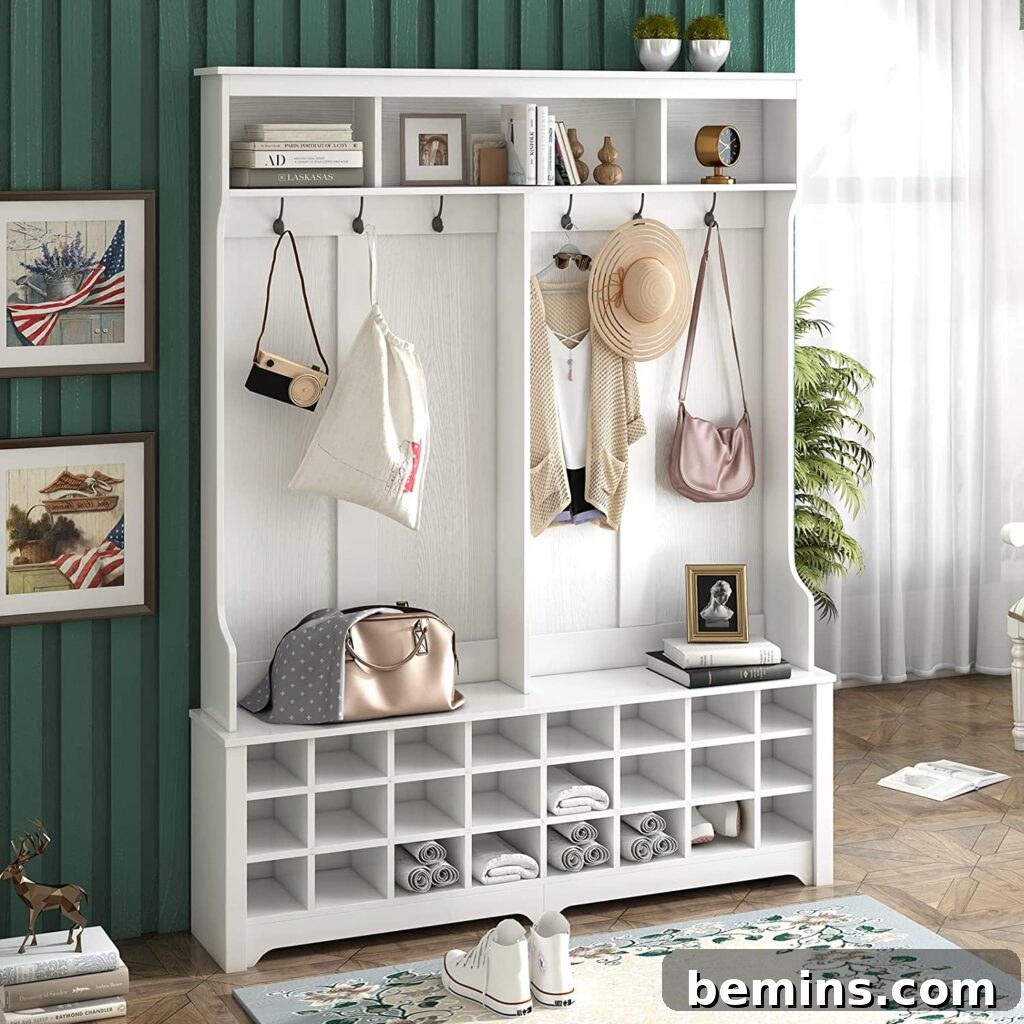 Mudroom bench with storage cubbies