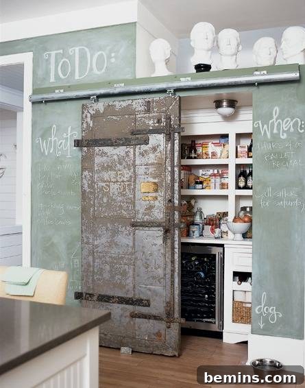 A secret pantry hidden behind a false cabinet front.