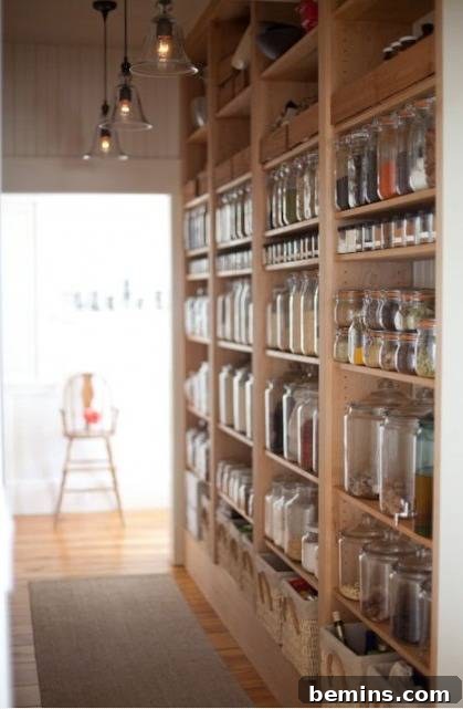 A butler's pantry with a chandelier and lighted upper cabinets.
