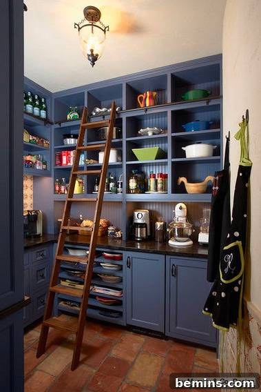 A well-organized compact pantry design.