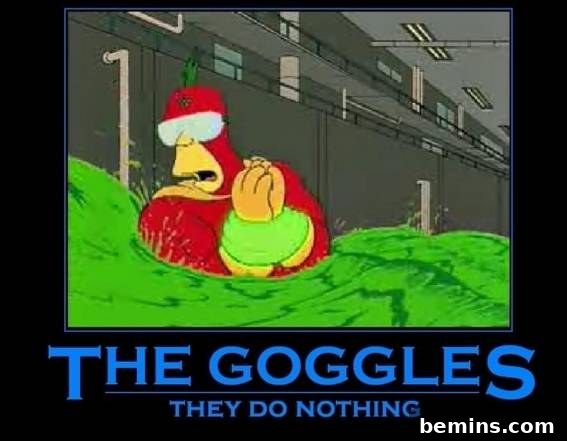 A cartoon character wearing safety goggles.