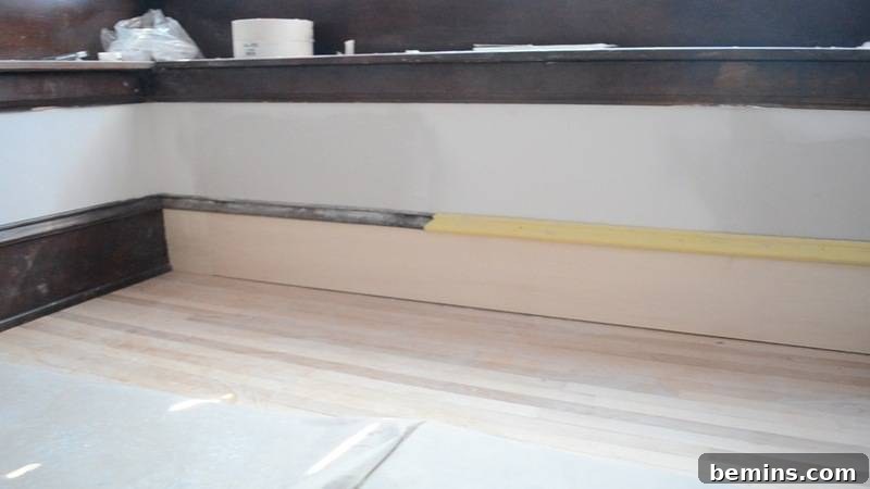 Close-Up of Unfinished Baseboard During Renovation