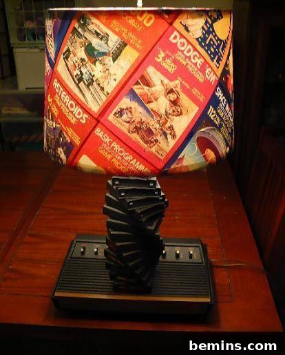 10 Rad Upcycled Lamps to Light Up Your Life 5 Upcycled Atari console lamp with game cartridge lampshade