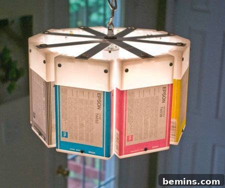 10 Rad Upcycled Lamps to Light Up Your Life 6 Pendant lamp made from recycled Epson ink cartridge boxes