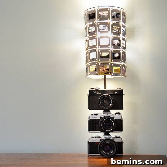 10 Rad Upcycled Lamps to Light Up Your Life 10 DIY Camera Lamp with vintage cameras