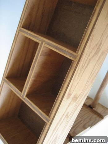 Close up of the cabinet with two middle drawers under construction.