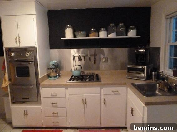 Kitchen backsplash made with metal flashing