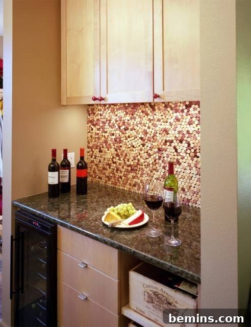 Kitchen backsplash crafted from wine corks