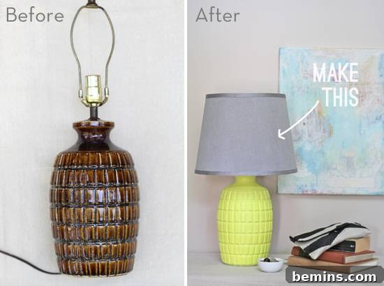 The finished lamp with a new coat of paint and lampshade.