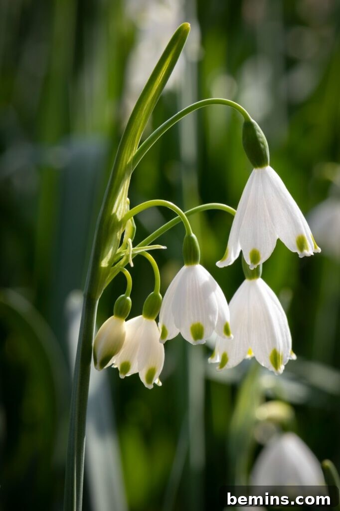 Delicate summer snowflake flowers resembling miniature bells.