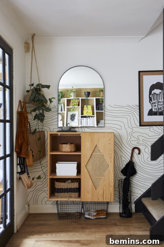Caned IKEA IVAR cabinet hack for entryway, courtesy of Grillo Designs.