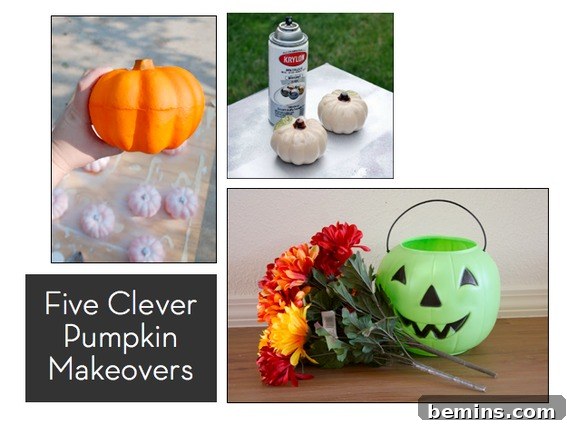 Assortment of creatively decorated pumpkins for fall.