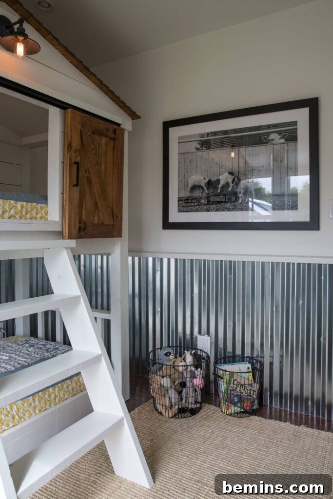 Charming Wainscoting: 21 Ways to Elevate Your Home 16 Metal wainscoting in room with white stairs and black and white wall art.
