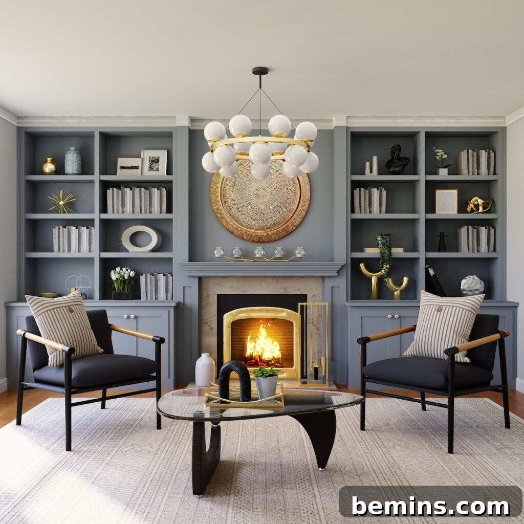 Black fireplace in living room
