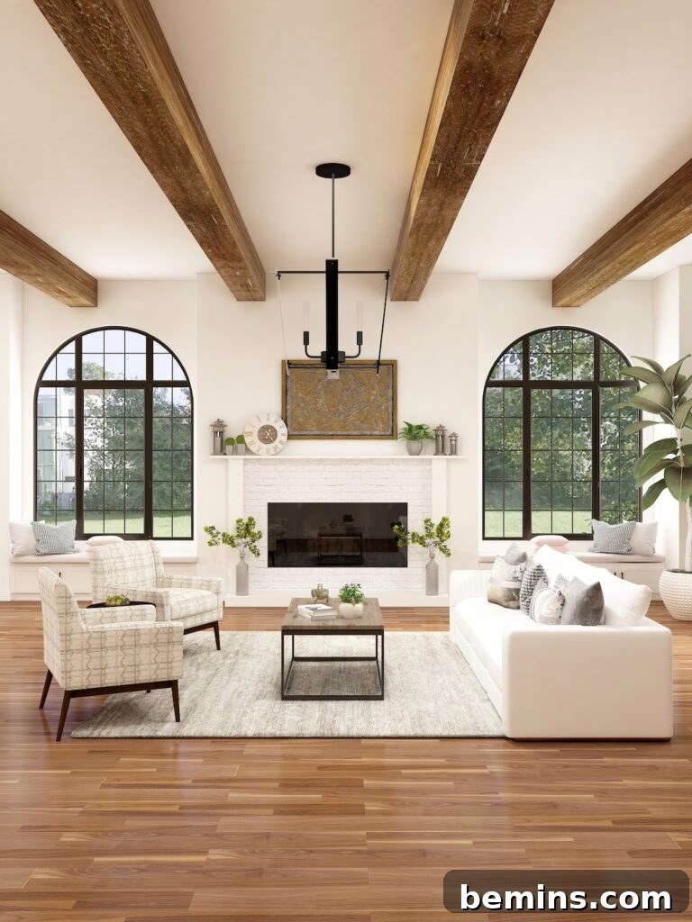 White sofa chair near fireplace