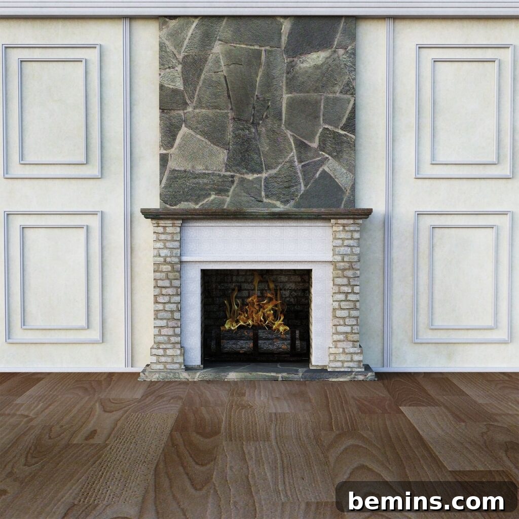 Empty room, fireplace