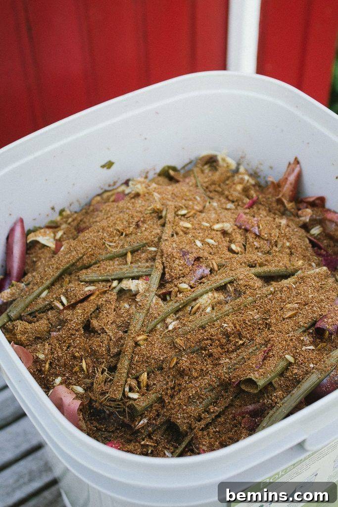 Bokashi Bran on Top of Gallon Bin