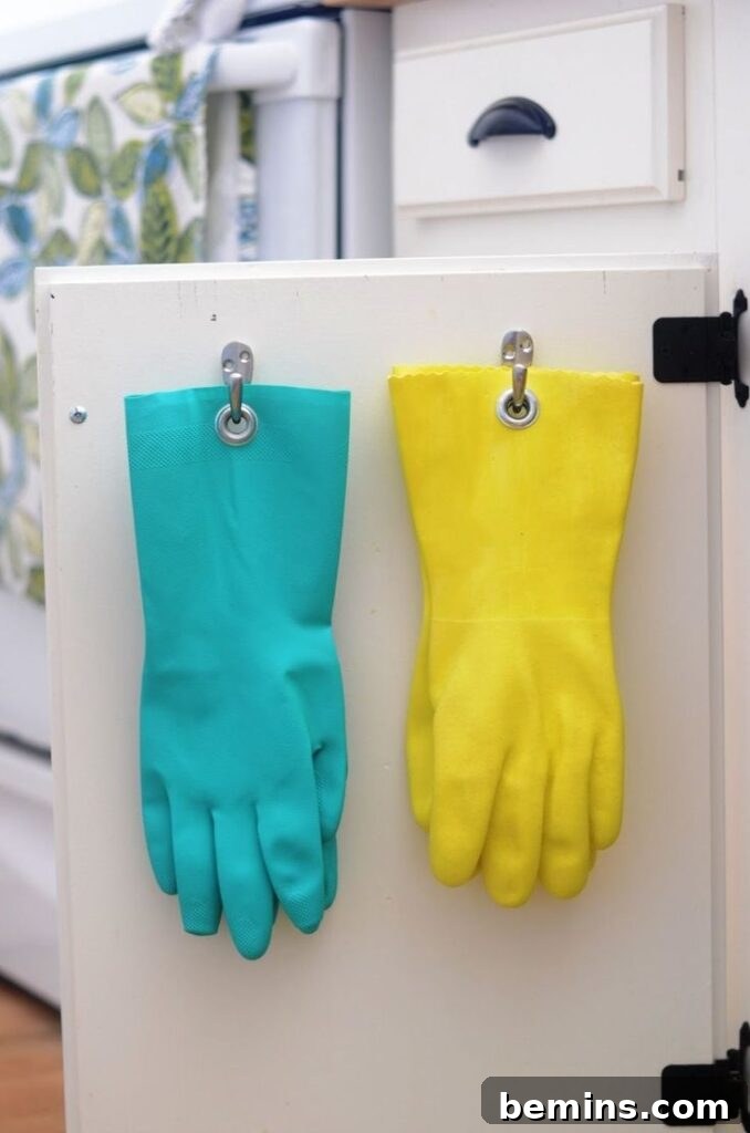Blue and yellow kitchen gloves