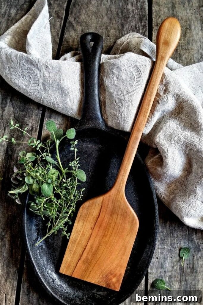 Wooden Spatula on Skillet