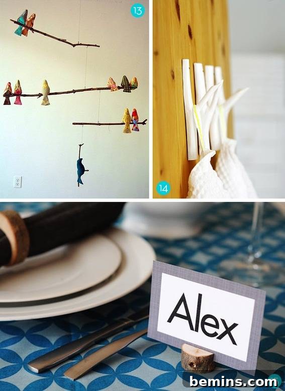 Creative Crafts with Fallen Branches: 15 DIY Projects 6 DIY Branch and Fabric Bird Mobile