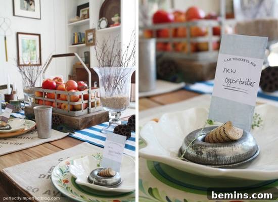 Casual Fall / Thanksgiving Tablescape with a rustic and inviting feel.