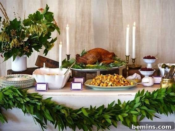 Rustic Rich Thanksgiving Buffet with a focus on seasonal food presentation.