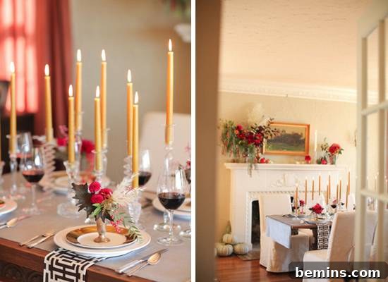 Feminine Thanksgiving table setting with delicate floral arrangements and soft hues.