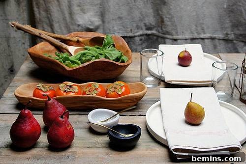 Casual Thanksgiving table setting with minimalist decor and natural elements.