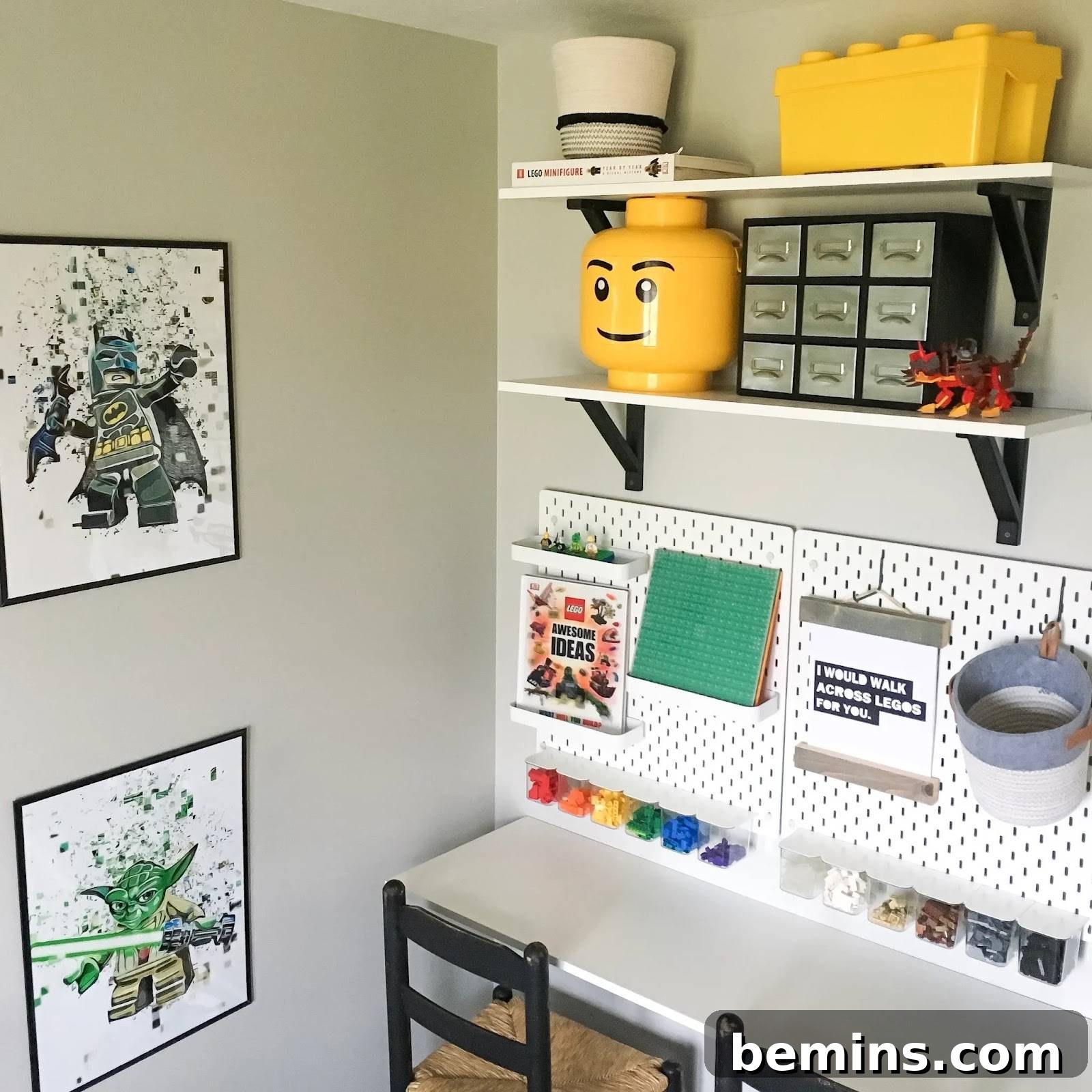 Lego workstation with the IKEA SKADIS pegboard system.