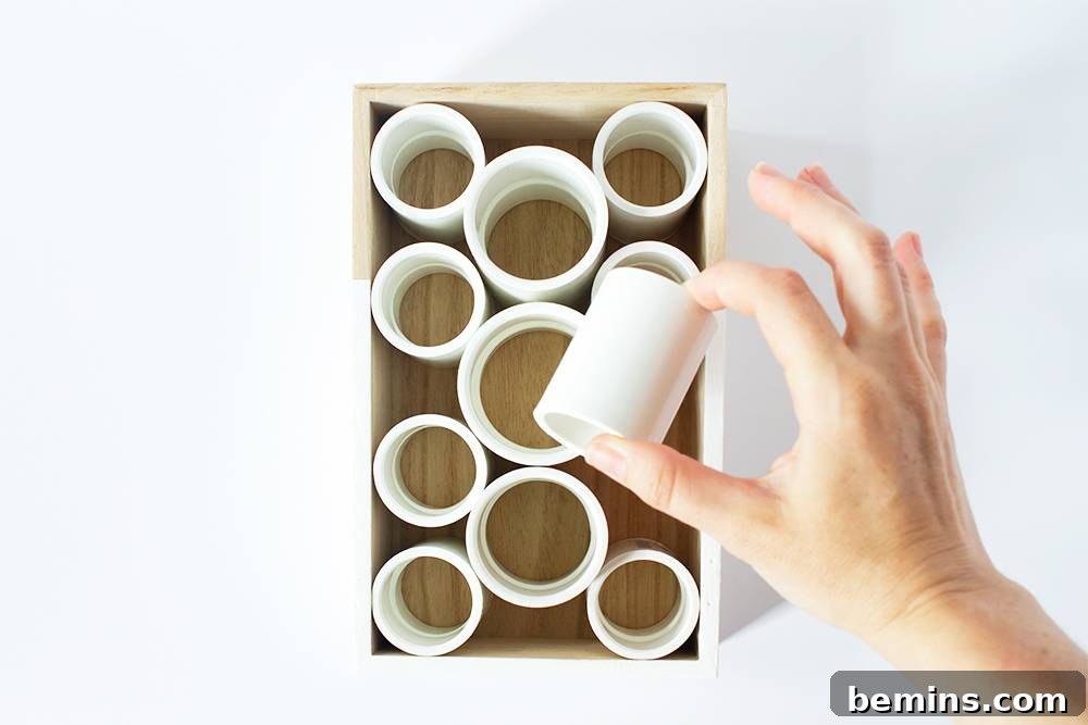Creating a Purr-fect Puzzle Feeder: A Simple DIY Project for Your Cat 4 Arranging PVC pipe in a box - Preparing the puzzle's layout