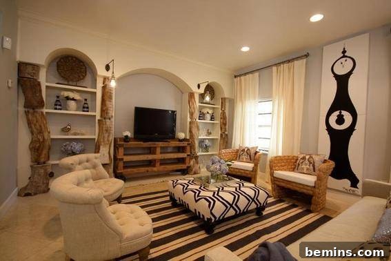 David Bromstad's Guide: Neutral Colors That Spark Joy 8 Living room featuring black accents, cream walls, and natural wood furniture showcasing a sophisticated neutral palette
