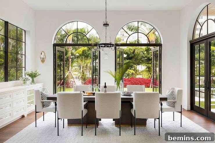 Transom Windows: A Complete Guide 10 Dining room with arched transom windows against white wall