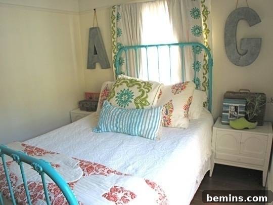 An antique iron bed adding a touch of history and elegance to a bedroom.