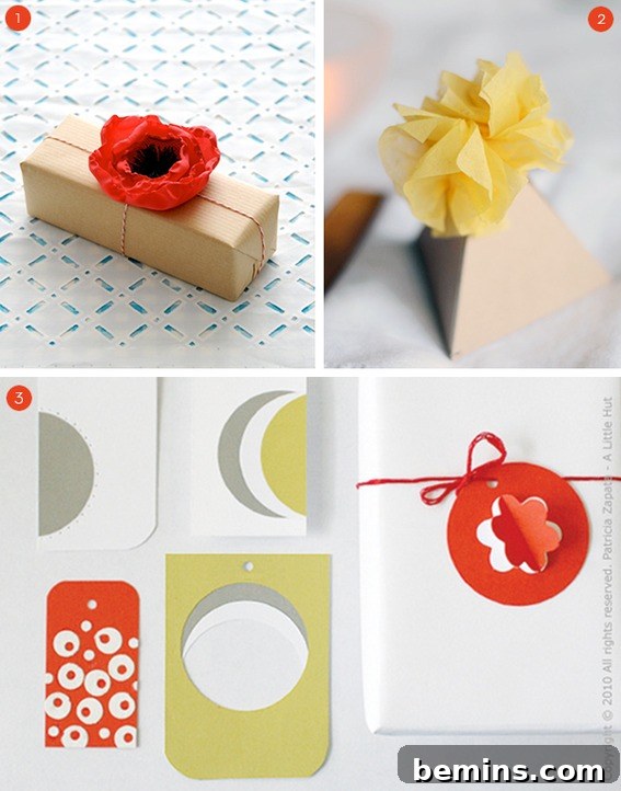 35 Handmade Holiday Gift Tag and Topper Inspirations 2 A beautifully wrapped gift with a unique, handmade gift topper, showcasing creative holiday presentation