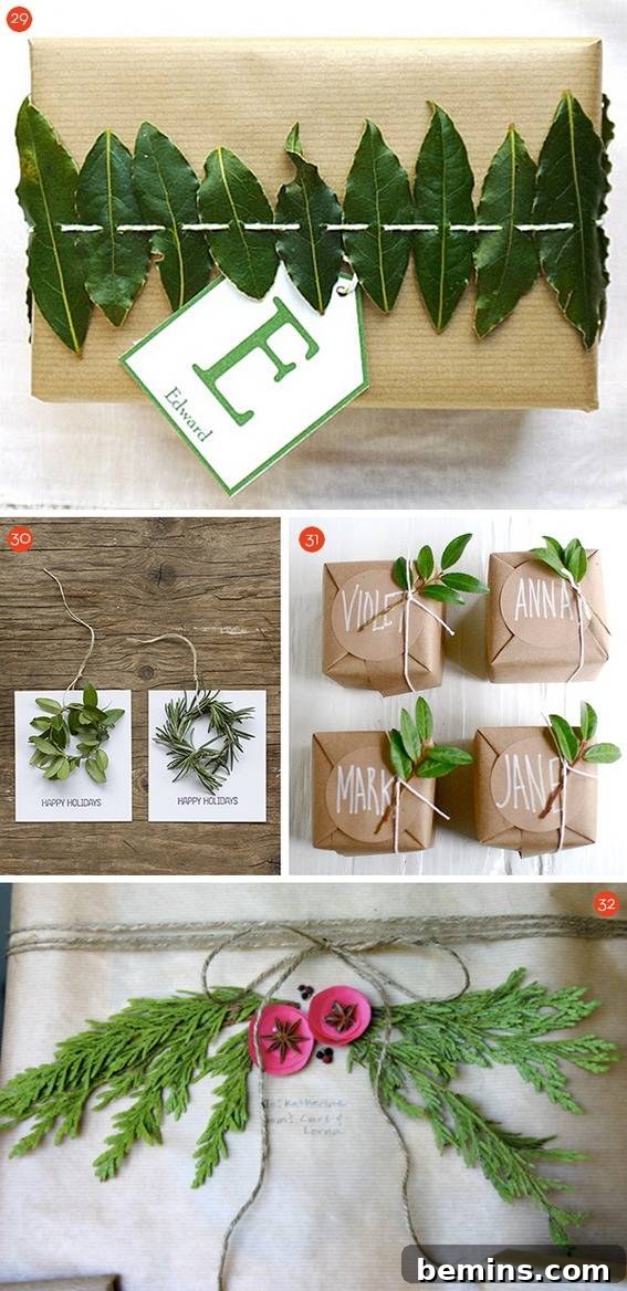 35 Handmade Holiday Gift Tag and Topper Inspirations 11 Various natural and festive DIY gift tags and toppers, showcasing evergreen sprigs and cinnamon sticks