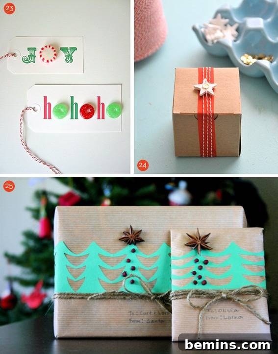 35 Handmade Holiday Gift Tag and Topper Inspirations 9 Assorted DIY gift tags for holiday presents, featuring candy and natural themed designs