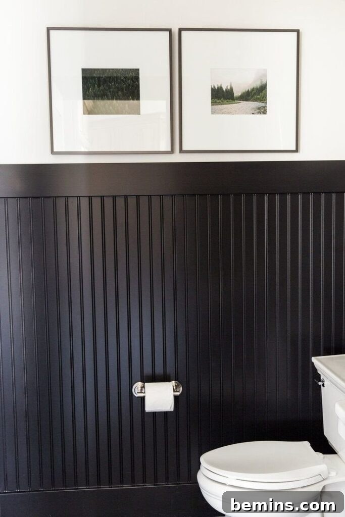 black beadboard wainscoting. 