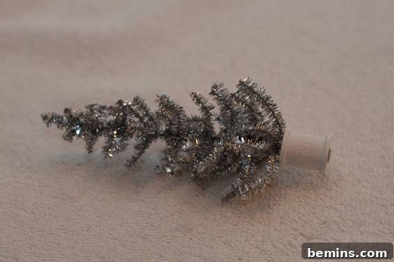 How to Craft a Tiny Tinsel Tree Snow Globe 5 Finished Tinsel Tree with Spool Base