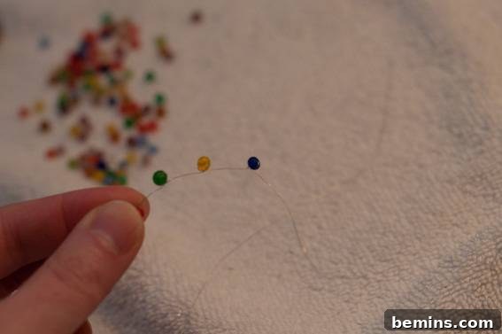 How to Craft a Tiny Tinsel Tree Snow Globe 8 Stringing Beads onto the Jewelry Wire