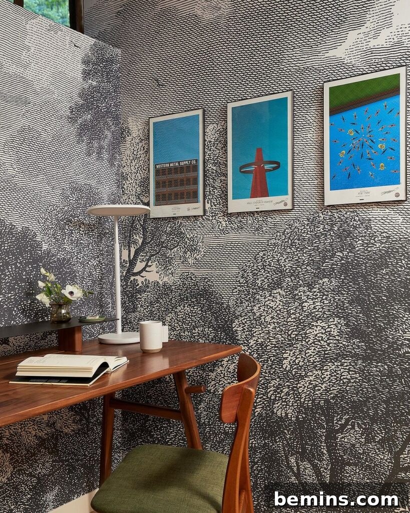Budget Bedroom Wallpaper: Stylish Upgrades That Won't Break the Bank 11 Black and white trees mural wallpaper creating a sophisticated office space