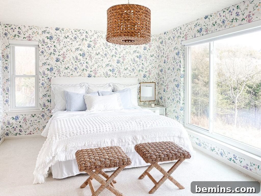 Budget Bedroom Wallpaper: Stylish Upgrades That Won't Break the Bank 4 Light blue and brown floral wallpaper in a stylish bedroom