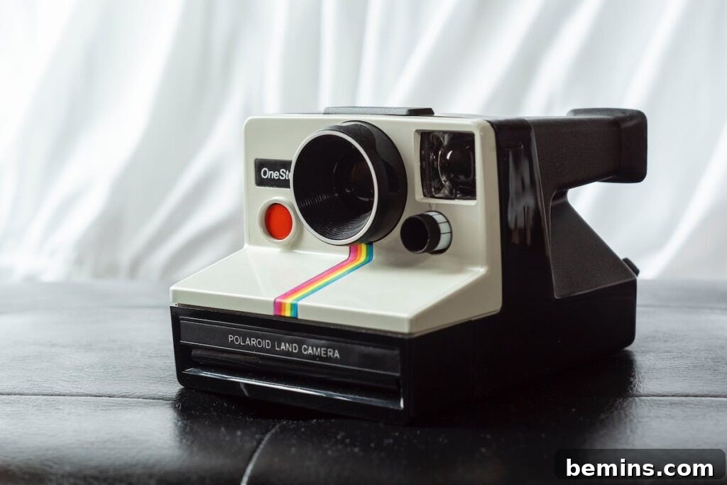 New Year's Eve DIY Photo Booth & Craft Inspirations 6 A classic Polaroid camera, ready to capture instant memories at your New Year's Eve photo booth.
