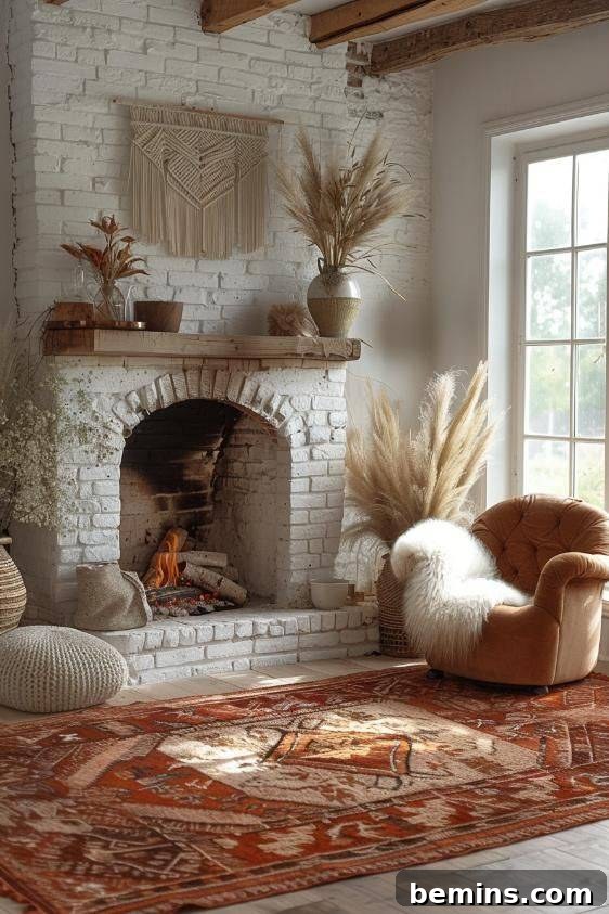 Embrace Autumn: 20+ Chic Mantel Decor Ideas 7 White brick fireplace mantel with wheat stalks as decor