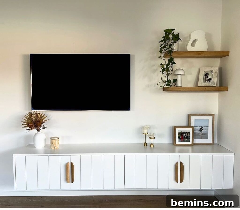 Striking IKEA BESTA Transformations for a Unique Home 13 White Ikea BESTA floating shelf with brass hardware