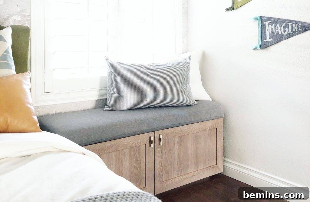Striking IKEA BESTA Transformations for a Unique Home 8 Light brown Ikea BESTA unit with grey cushion under large window