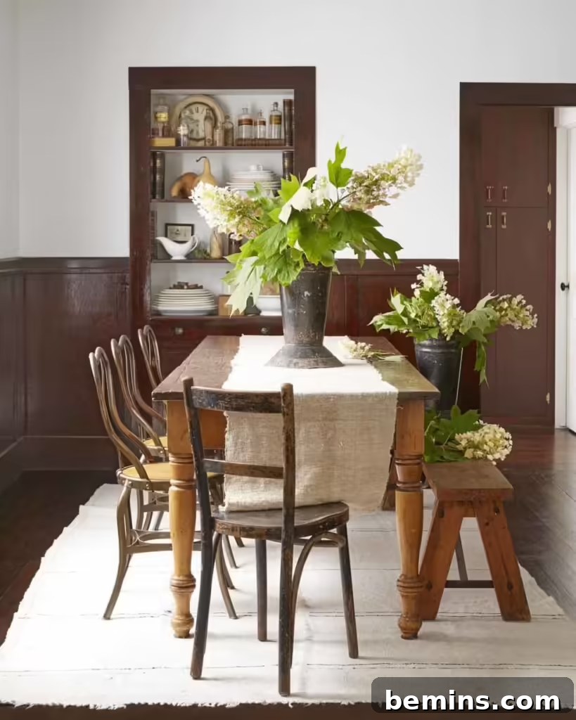 Inspiring Wainscoting: 15+ Dining Room Design Ideas 2 Rustic dark wood wainscoting in dining room