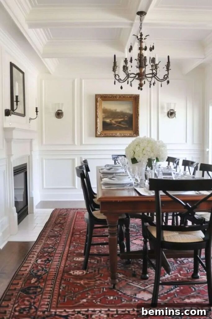 Inspiring Wainscoting: 15+ Dining Room Design Ideas 4 White walls in living room with wainscoting and molding