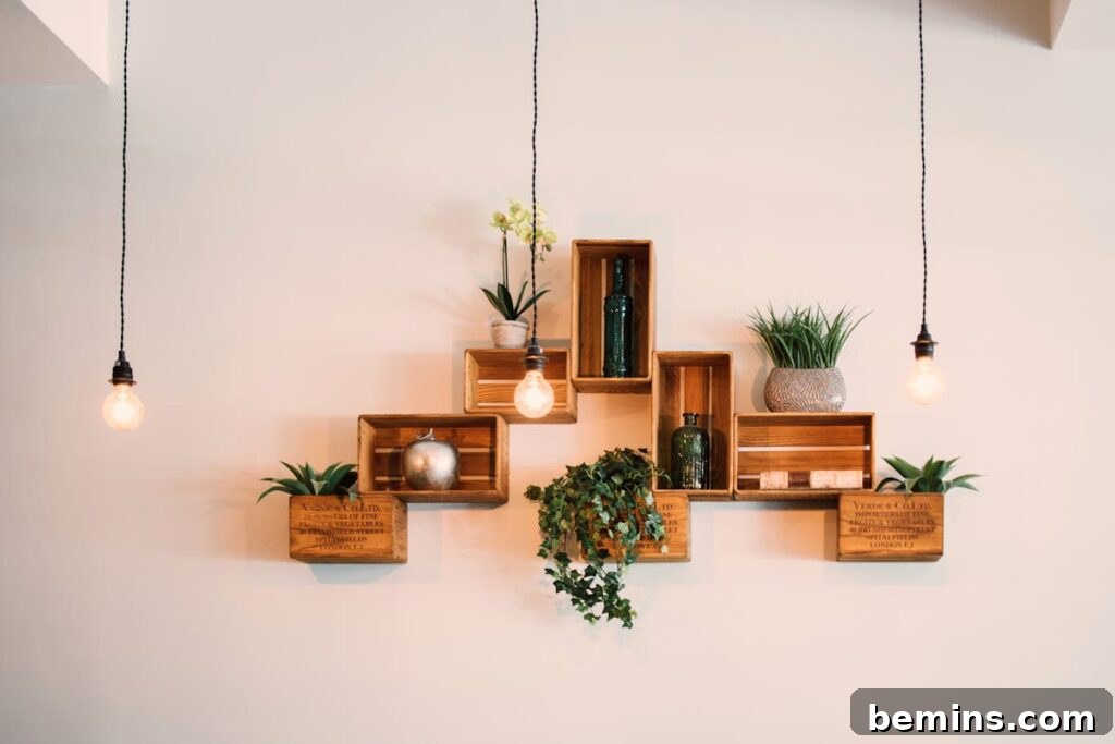 Command Strips Unleashed: Gallery Walls Without the Nail Holes 9 Contemporary wooden shelves mounted with Command Strips, displaying plants and decor, showcasing damage-free shelving options.