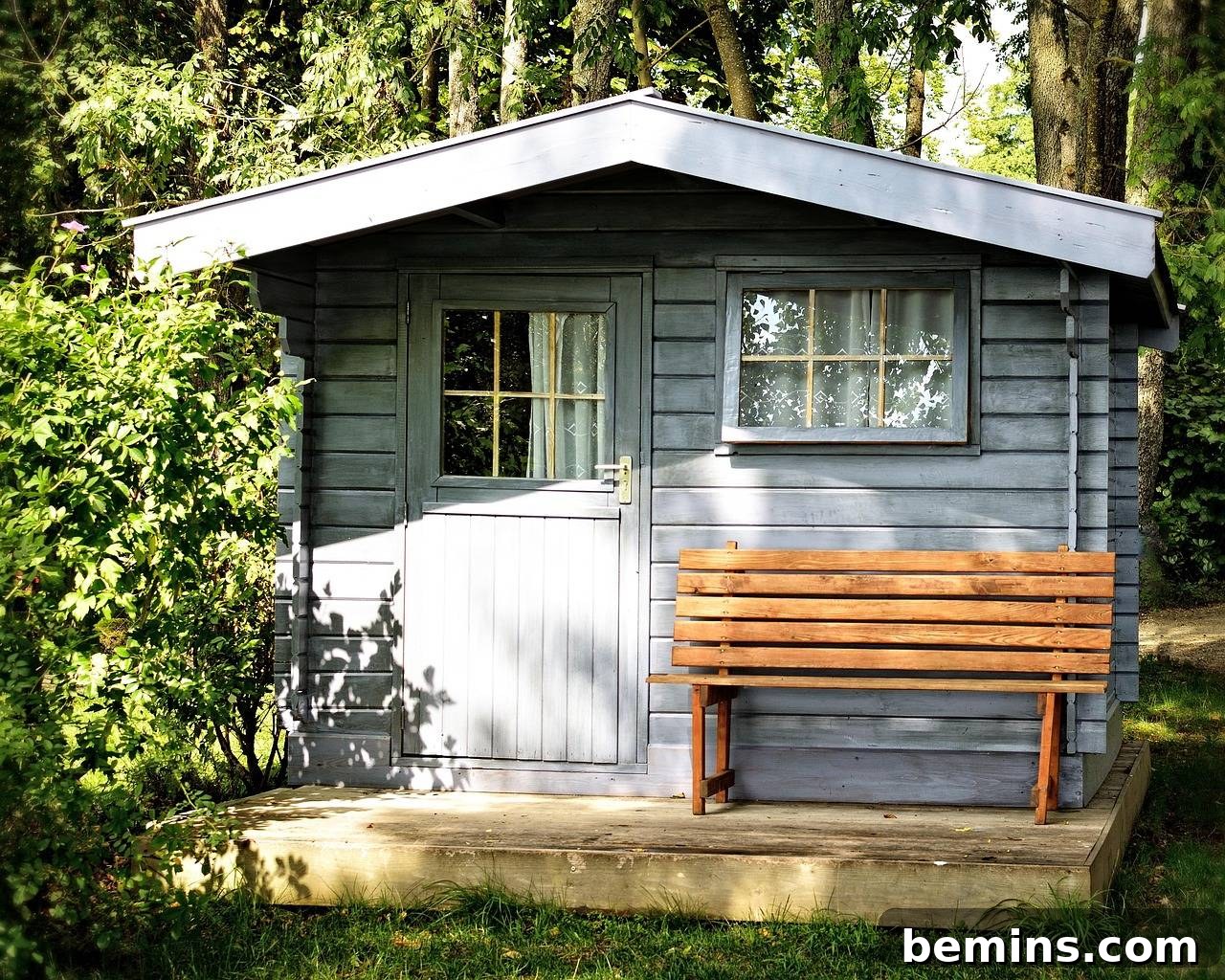 Garden shed with a cozy porch